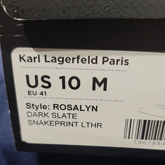 Karl Lagerfeld Paris Rosalyn Dark Slate Snakeprint Leather Slingback Heels US 10 - Picture 2 of 8